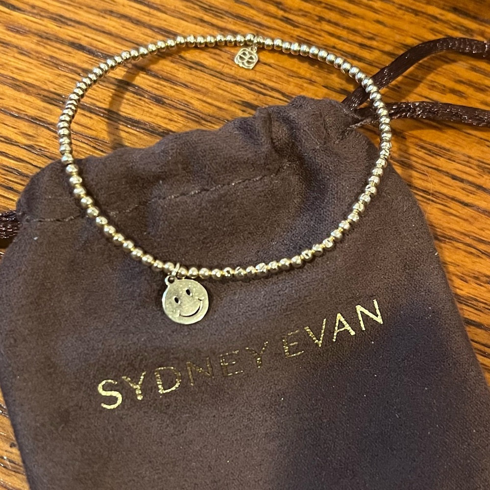 Sydney Evan 14k Gold Beaded Bracelet with Happy Face Charm